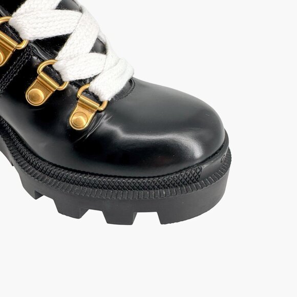 Gucci Sylvie Trip Black Leather Lace Up Combat Boots Size 36.5 US 6.5 Women's - Picture 12 of 15